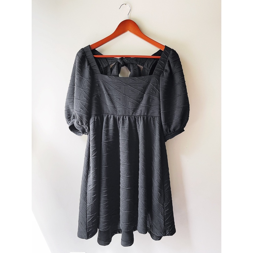 Free People Violet Mini Dress Black Puff Sleeve Tie Bow Size Small - Picture 5 of 6